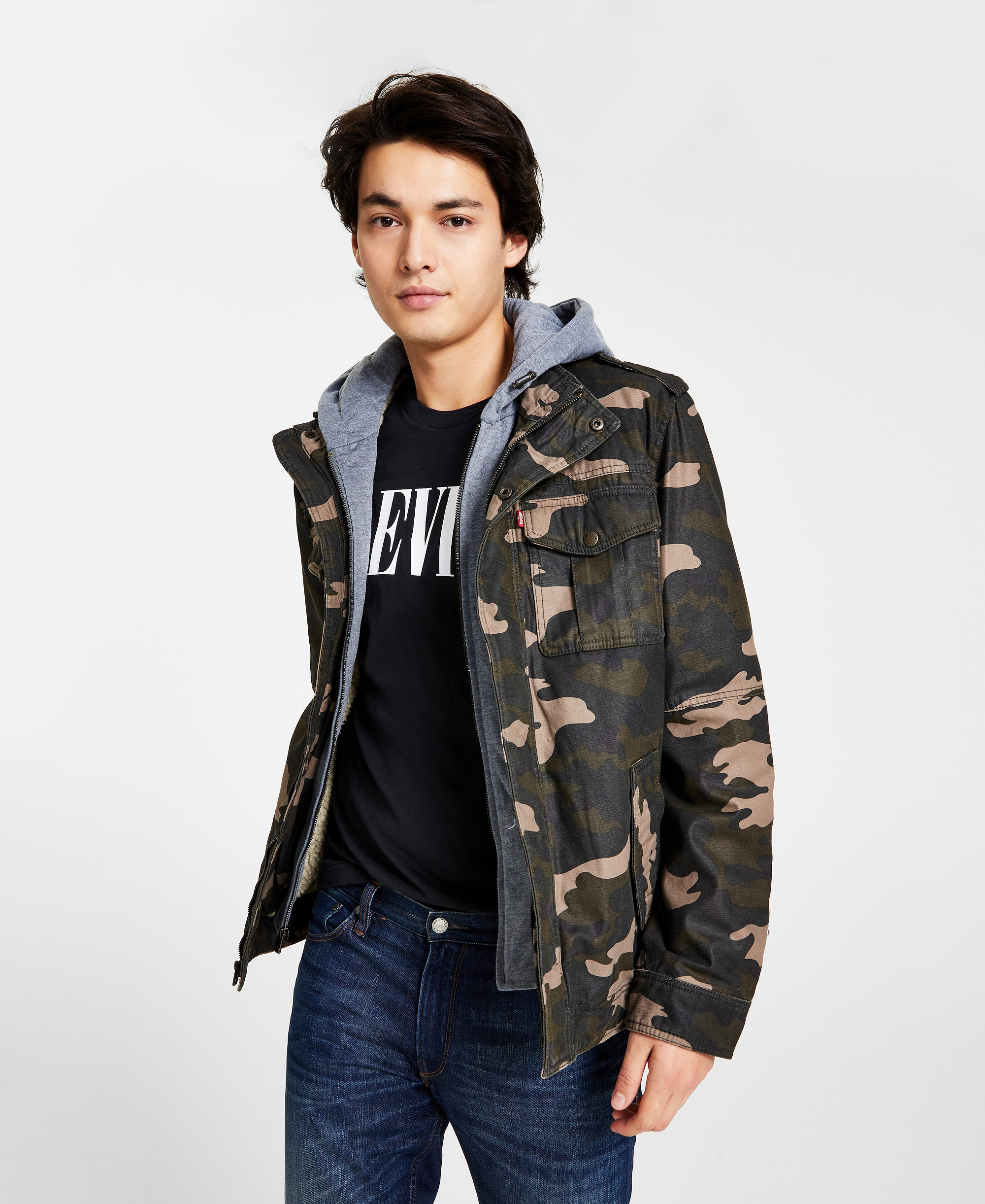 Levi's Men's Two Pocket Hooded Trucker Jacket - Olive Camo