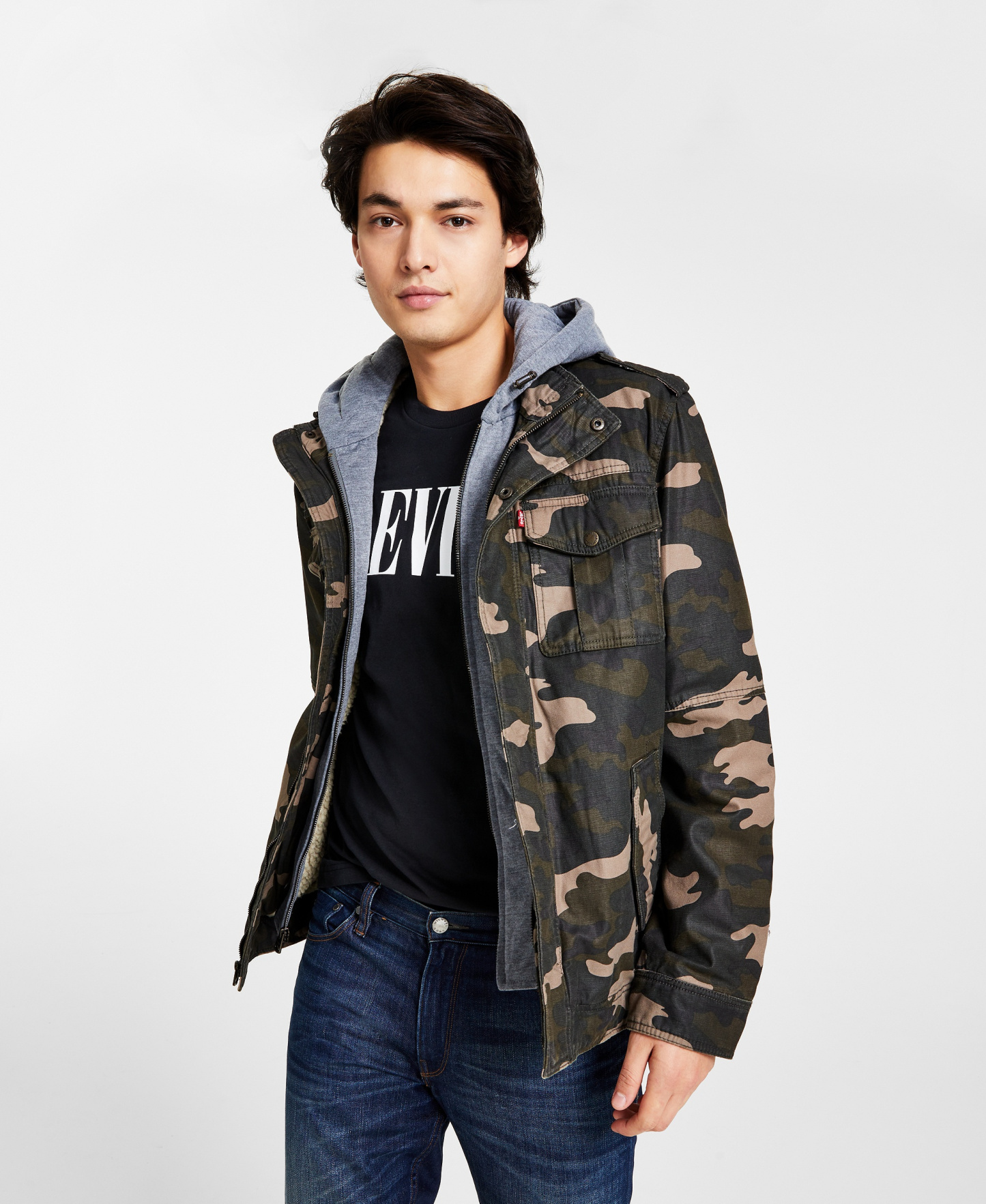 Levi's Men's Two Pocket Hooded Trucker Jacket - Olive Camo