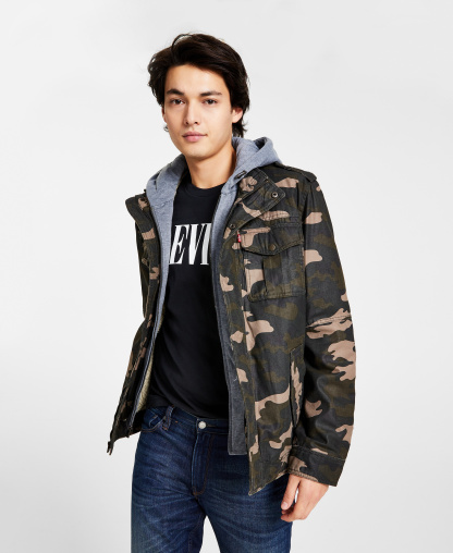 Levi's Men's Two Pocket Hooded Trucker Jacket - Olive Camo