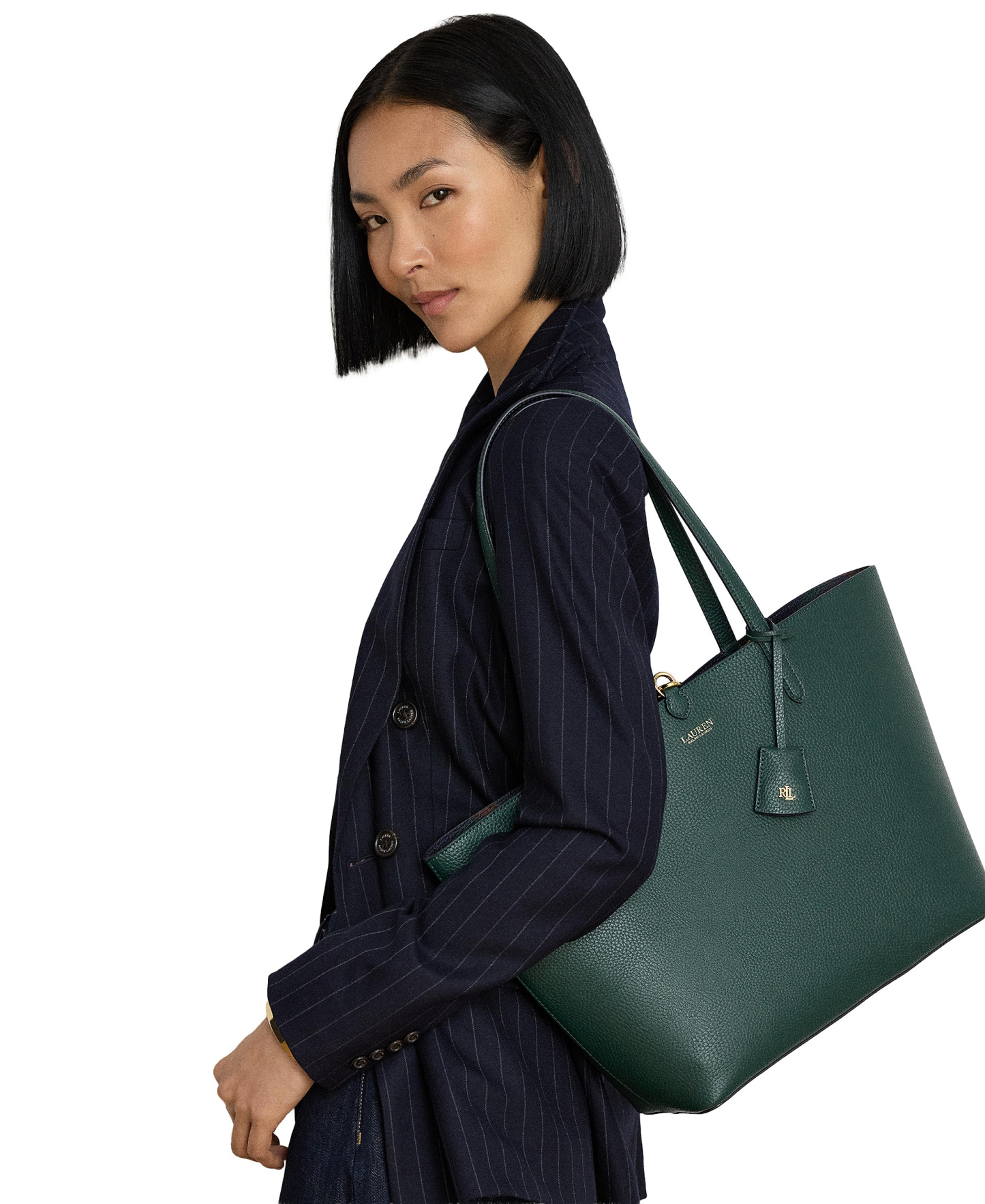 Lauren Ralph Lauren Faux-Leather Reversible Extra Large Tote Handbag - Season Green/Belting