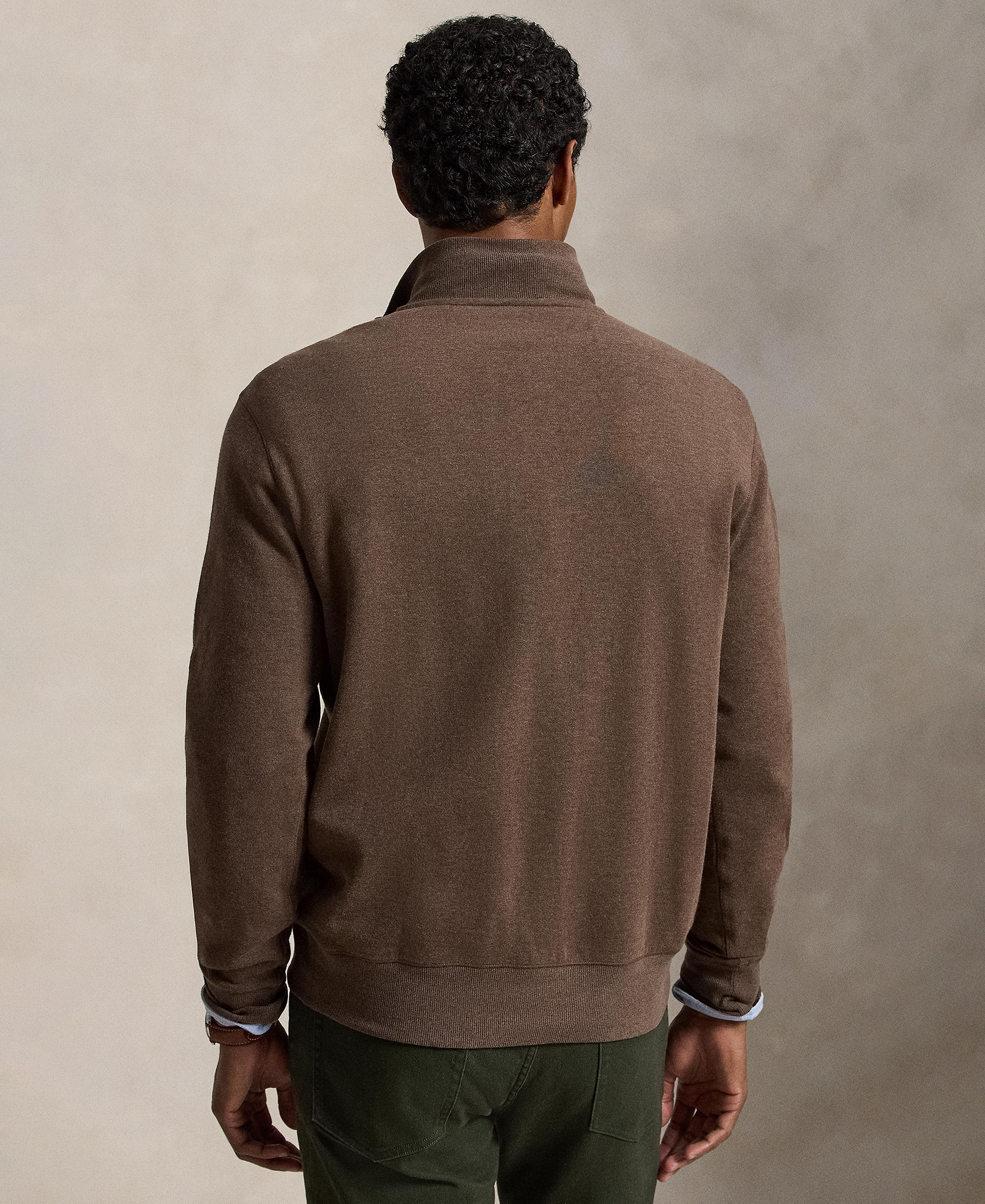 Polo Ralph Lauren Men's Luxury Jersey Quarter-Zip Pullover Sweater - Nutmeg Brown Heather/C8956