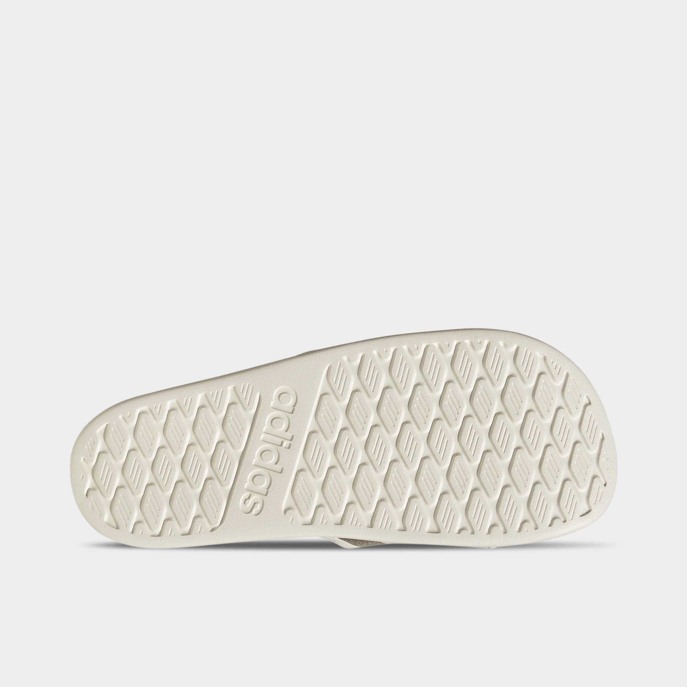 Women's adidas Adilette Comfort 2.0 Slide Sandals - Off White/Gold Metallic/Chalk White - Bottom view
