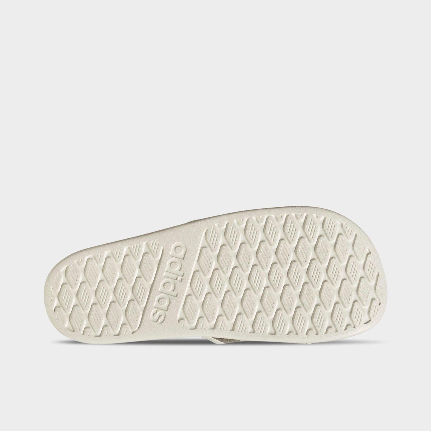 Women's adidas Adilette Comfort 2.0 Slide Sandals - Off White/Gold Metallic/Chalk White - Bottom view