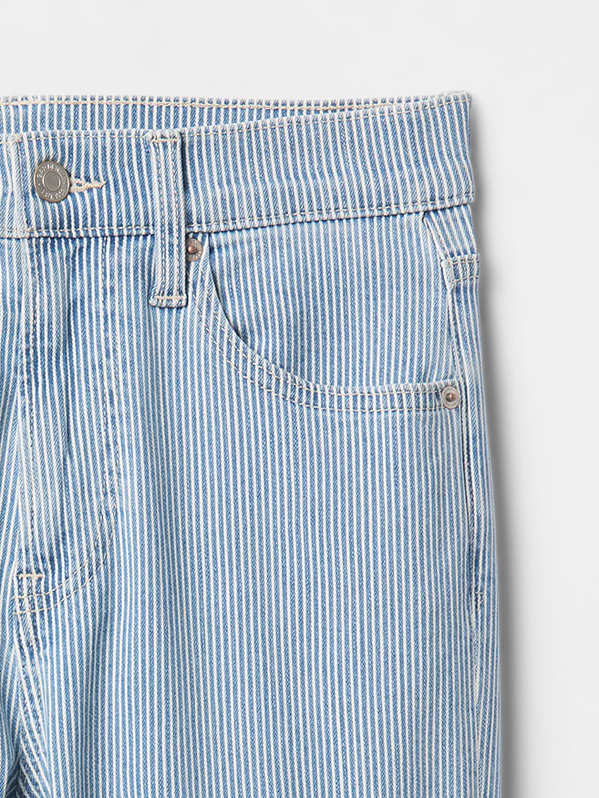 High Rise Twisted-Seam '90s Slim Straight Jeans - Blue railroad stripe