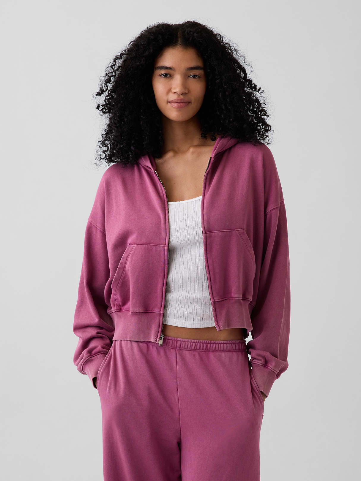 VintageSoft Terry Oversized Wedge Zip Hoodie - Deep dahlia purple