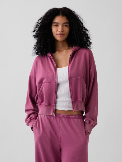 VintageSoft Terry Oversized Wedge Zip Hoodie - Deep dahlia purple