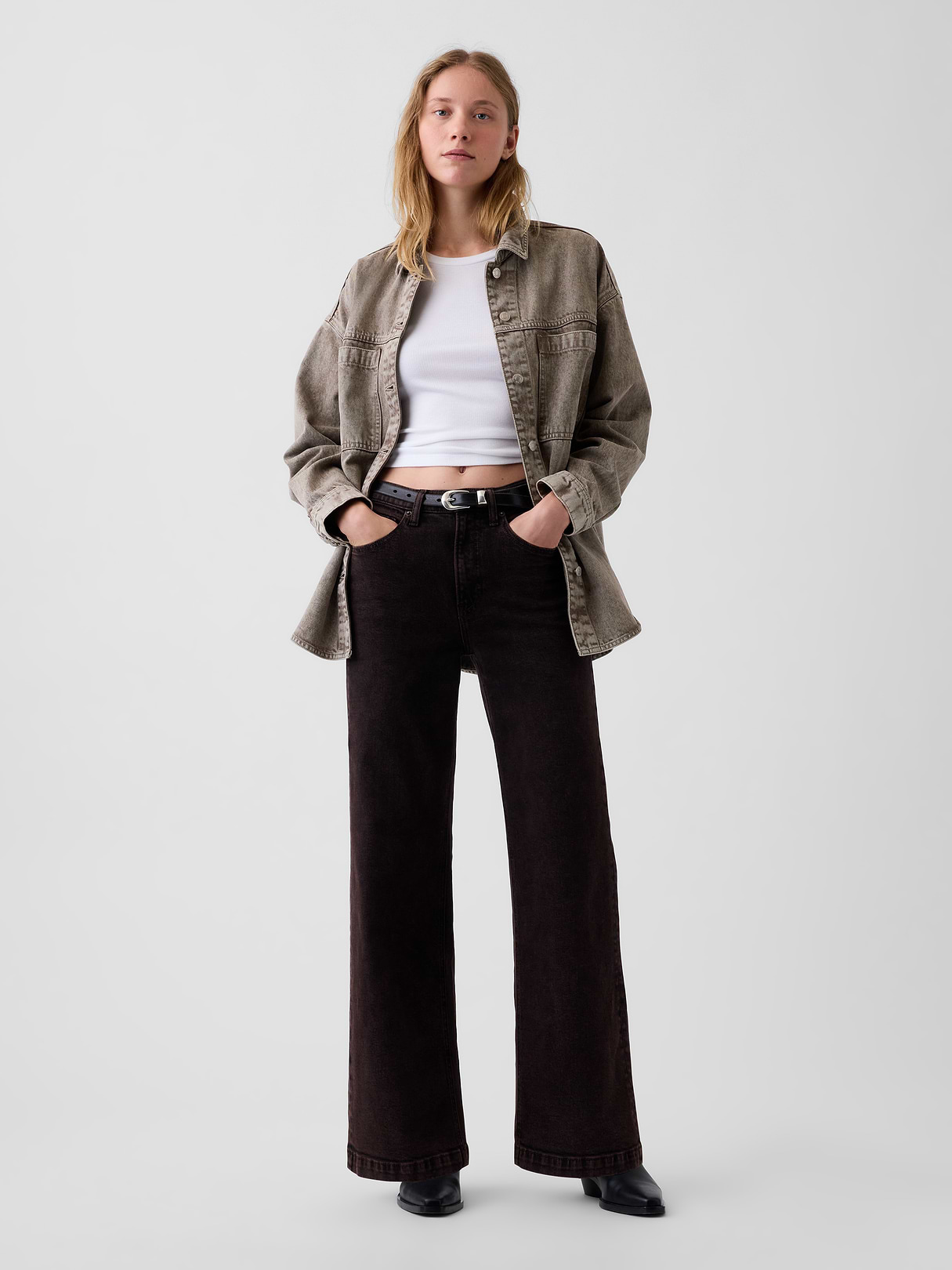 High Rise Stride Wide-Leg Jeans - Terra brown