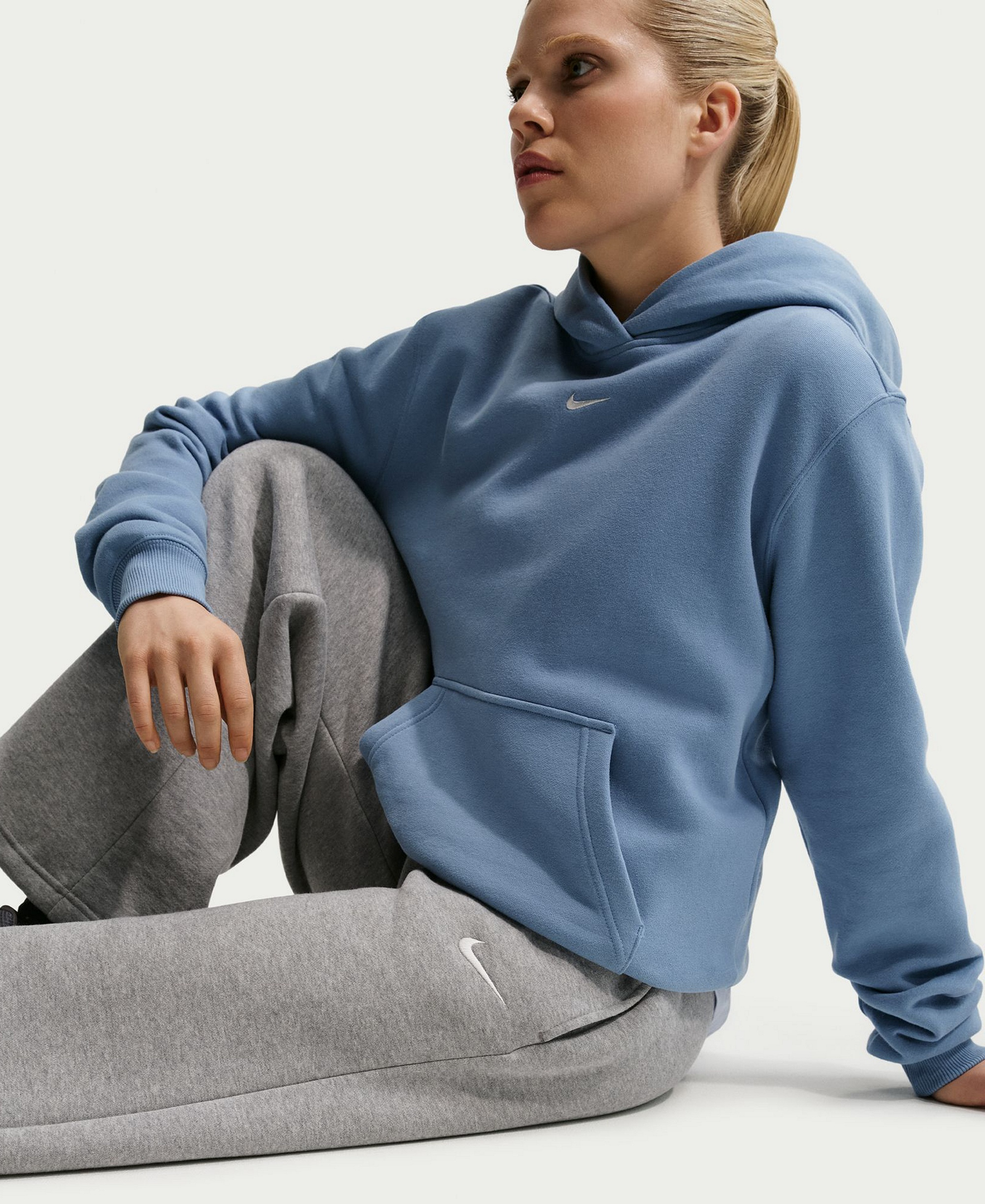 Nike Women's Studio Fleece Medium Weight Mid-Rise Wide-Leg Pants - Dark Gray Heather/Sail