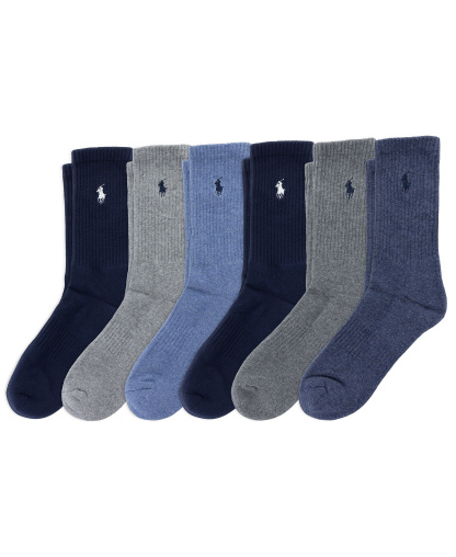 Polo Ralph Lauren Boys' 4-11 Solid Crew Socks, 6-Pack - Dark Blue