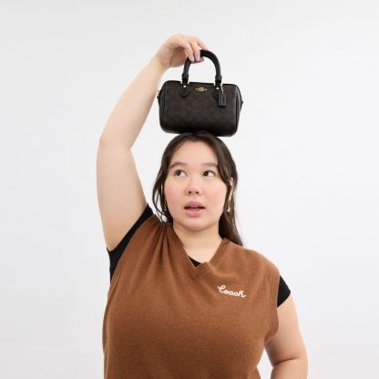 Mini Rowan Crossbody Bag In Signature Canvas - Gold/Walnut/Black - view 3
