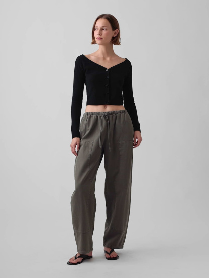 Easy Double-Knee Barrel Pants - Black moss green