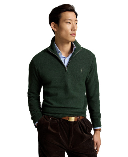 Polo Ralph Lauren Men's Mesh-Knit Cotton Quarter-Zip Sweater - Lodgepole Pine Heather