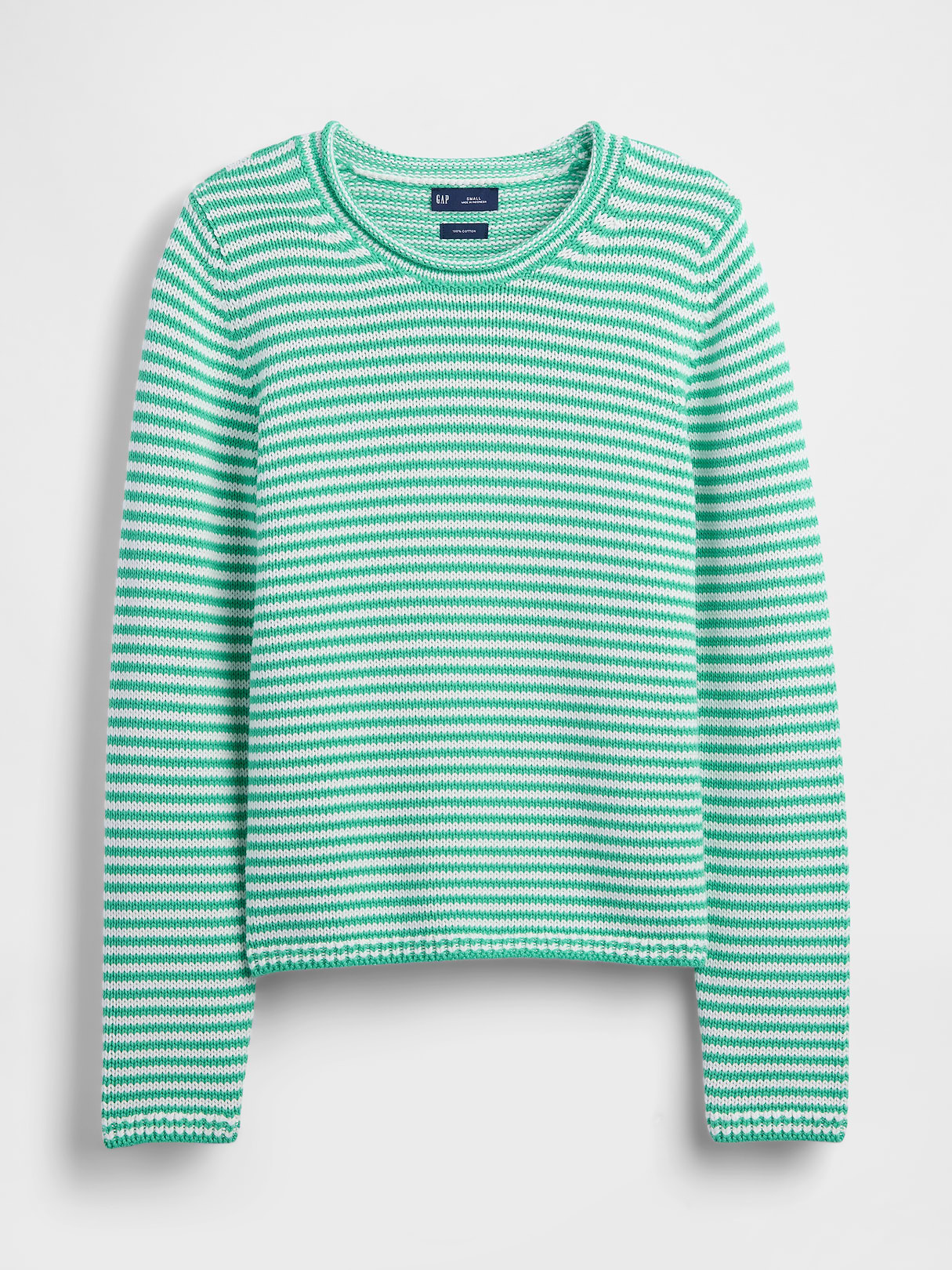 100% Cotton Rollneck Sweater - Green stripe