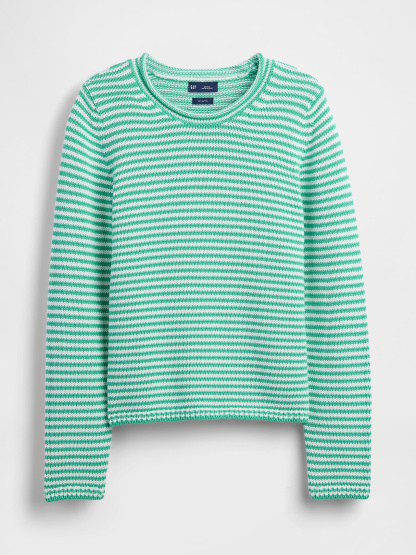 100% Cotton Rollneck Sweater - Green stripe