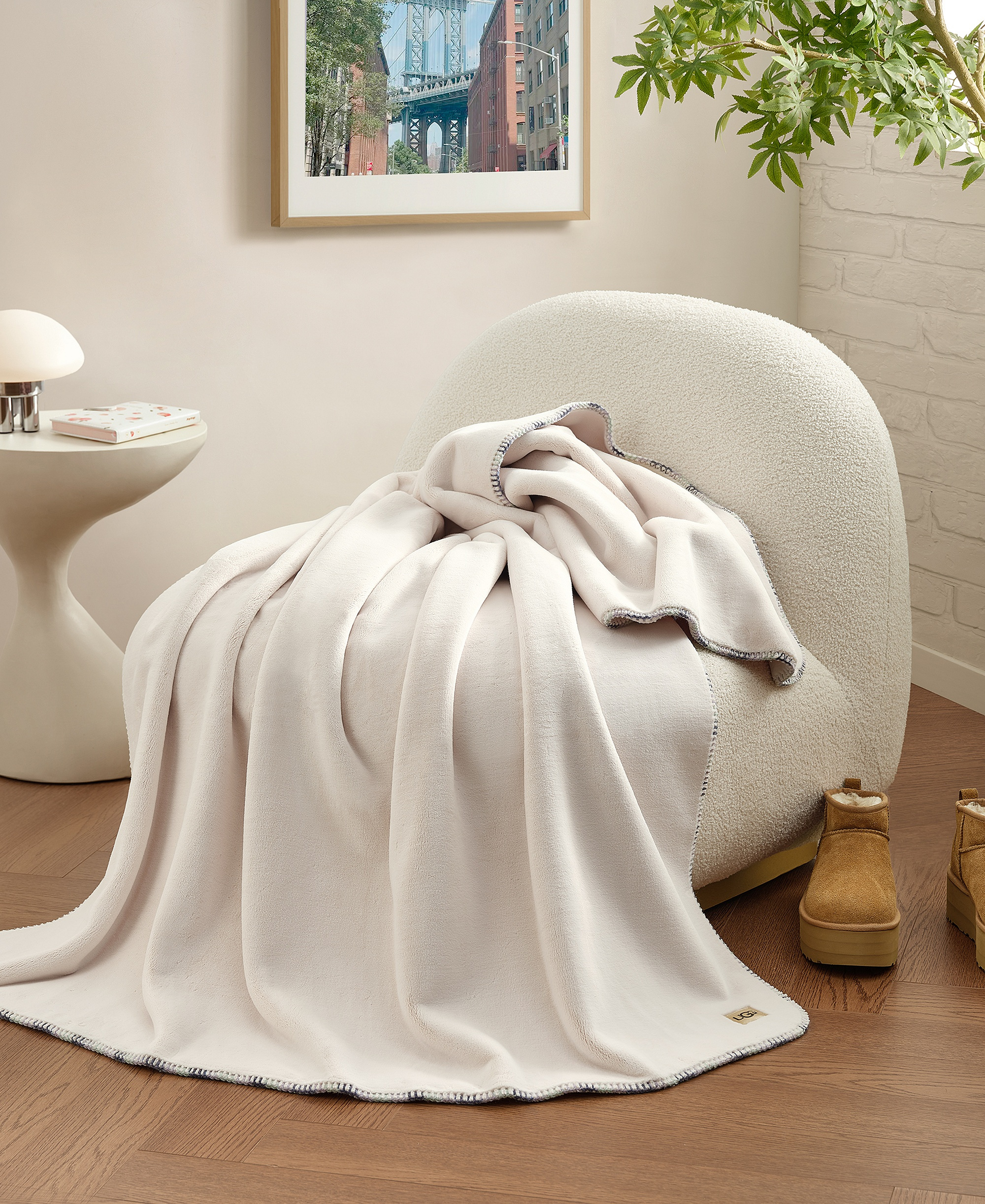 UGG® Coco Lightweight Throw, 50" x 70" - Snow Blue Embroidered