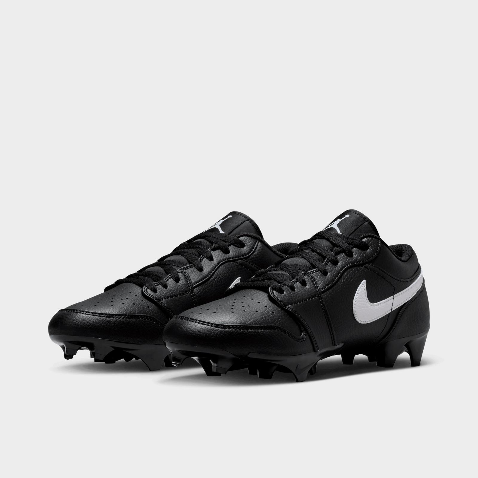 Men's Jordan 1 Low TD Football Cleats - Black/Black/White - view 2