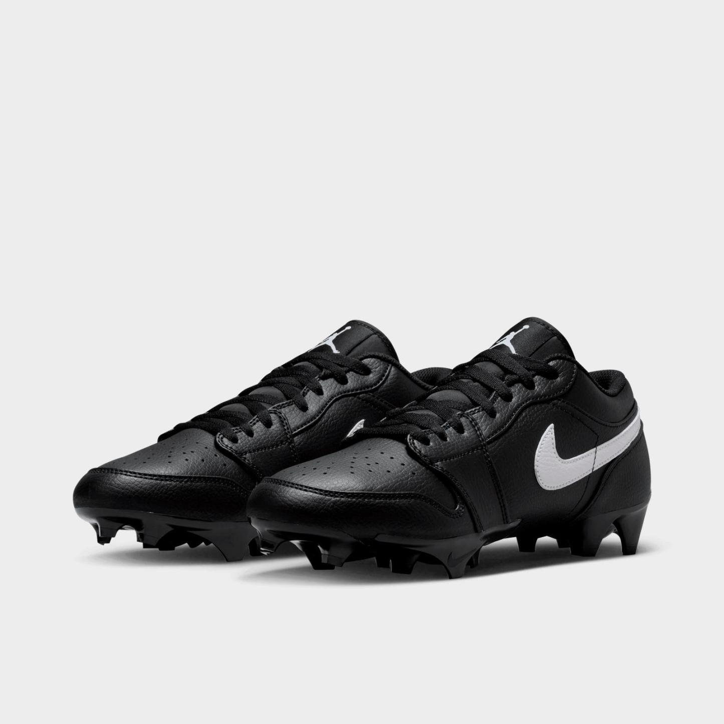 Men's Jordan 1 Low TD Football Cleats - Black/Black/White - view 2
