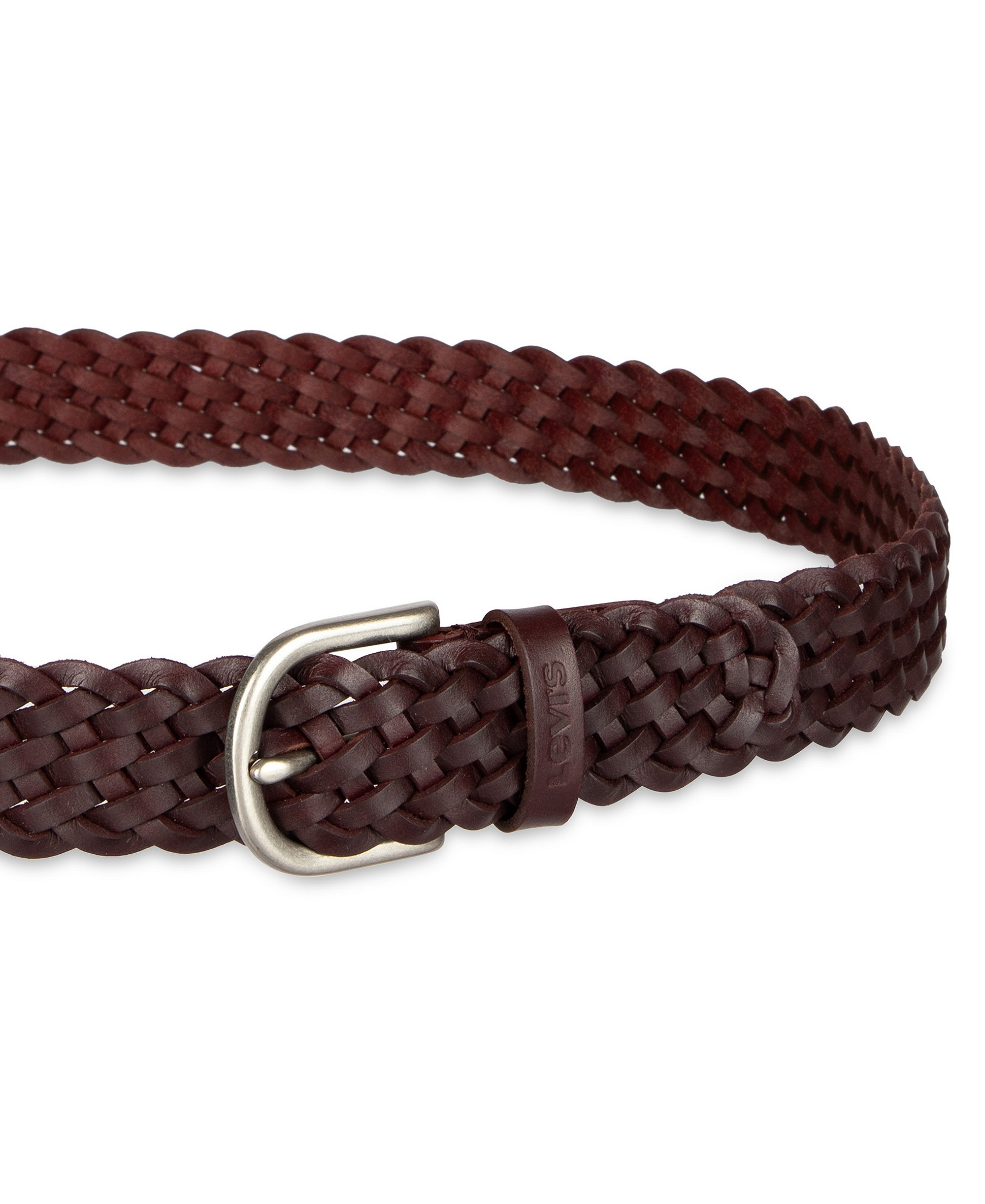 Levi's Women's Fully Adjustable Leather Braided Belt - Burgundy