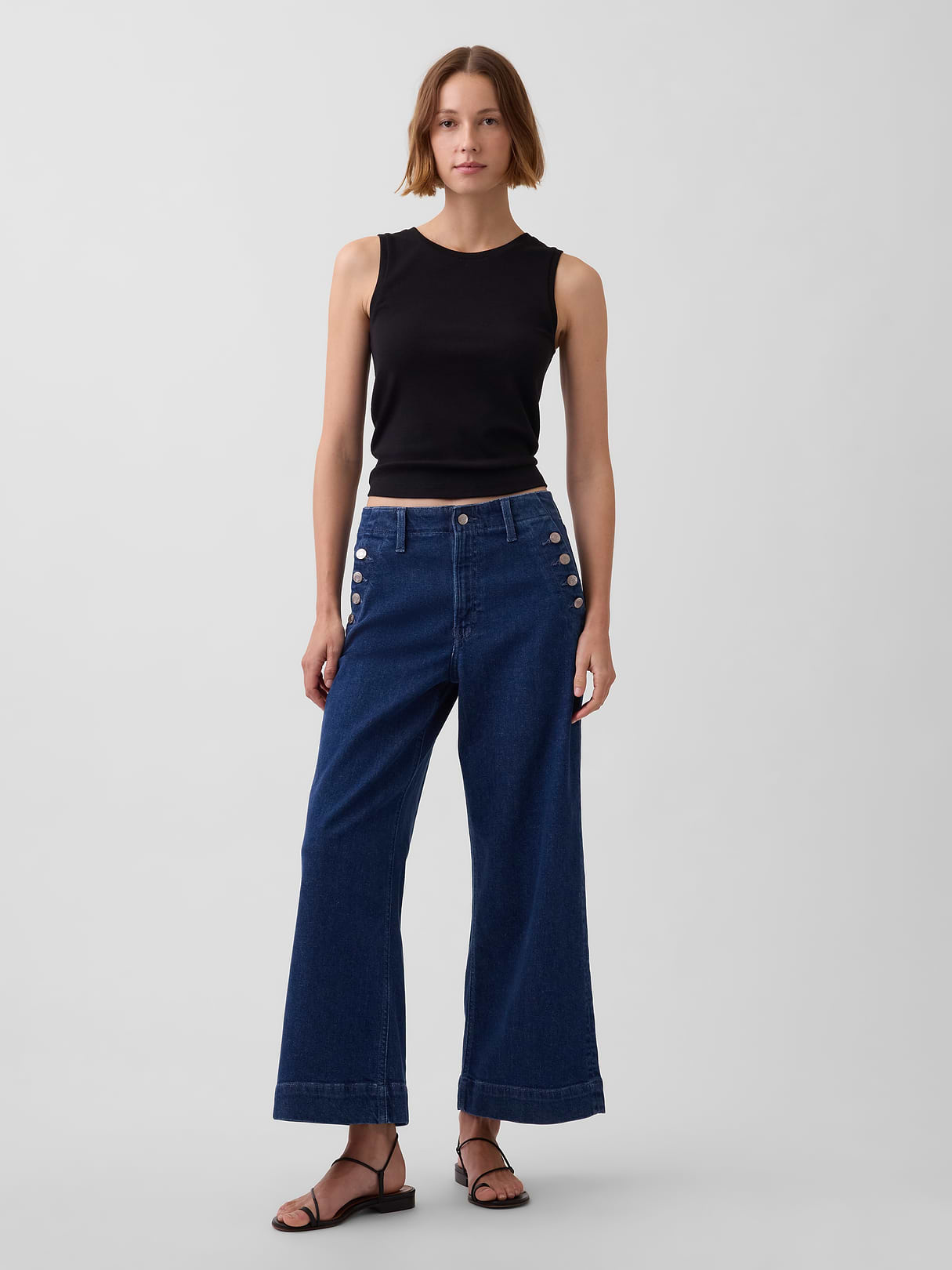 High Rise Stride Wide-Leg Ankle Jeans - Dark indigo