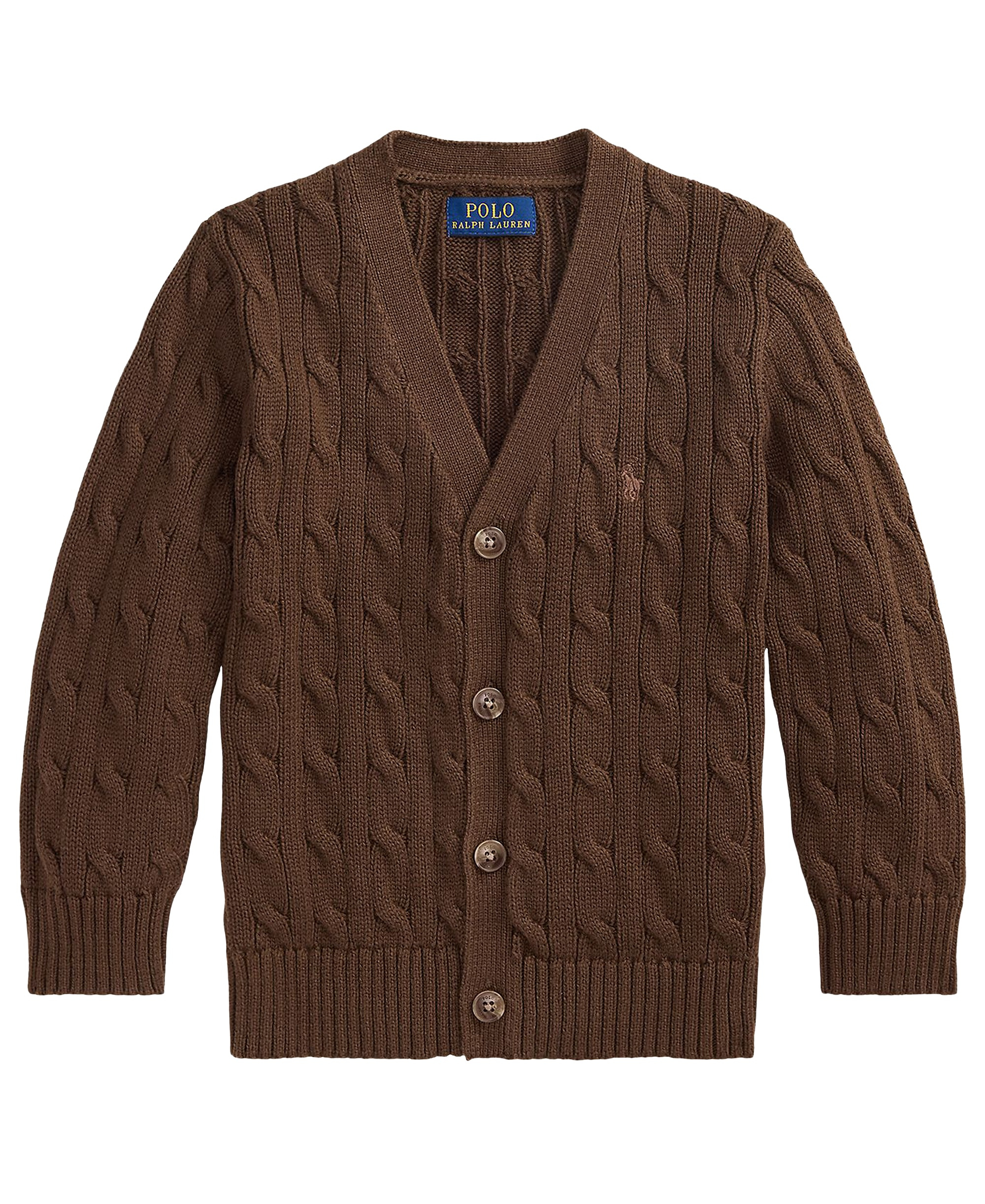 Polo Ralph Lauren Toddler and Little Boys Cable-Knit Cotton V-Neck Cardigan Sweater - Nutmeg Brown