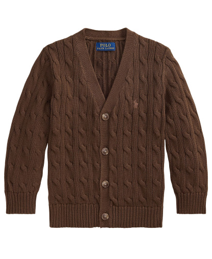 Polo Ralph Lauren Toddler and Little Boys Cable-Knit Cotton V-Neck Cardigan Sweater - Nutmeg Brown