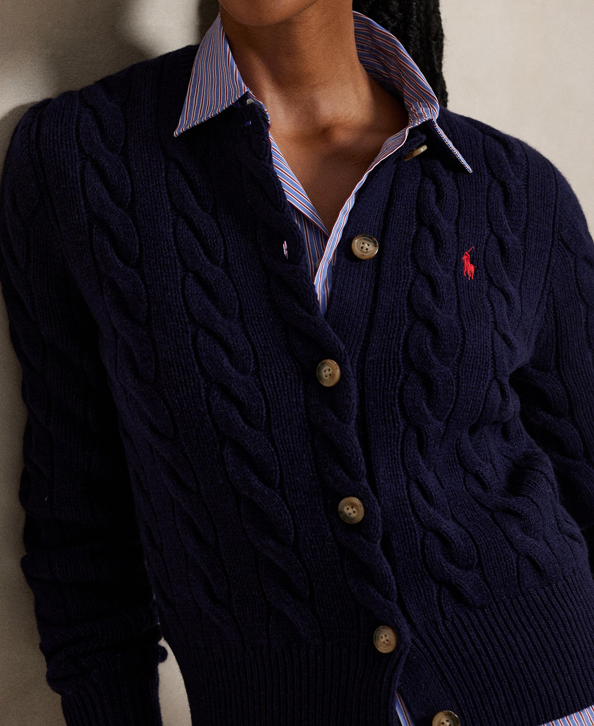 Polo Ralph Lauren Women's Cable-Knit Wool-Cashmere Cardigan Sweater - Hunter Navy