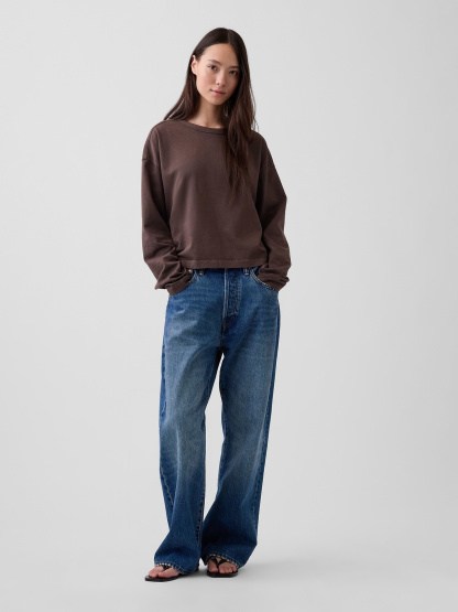 Knit Oversized Crop T-Shirt - Terra brown