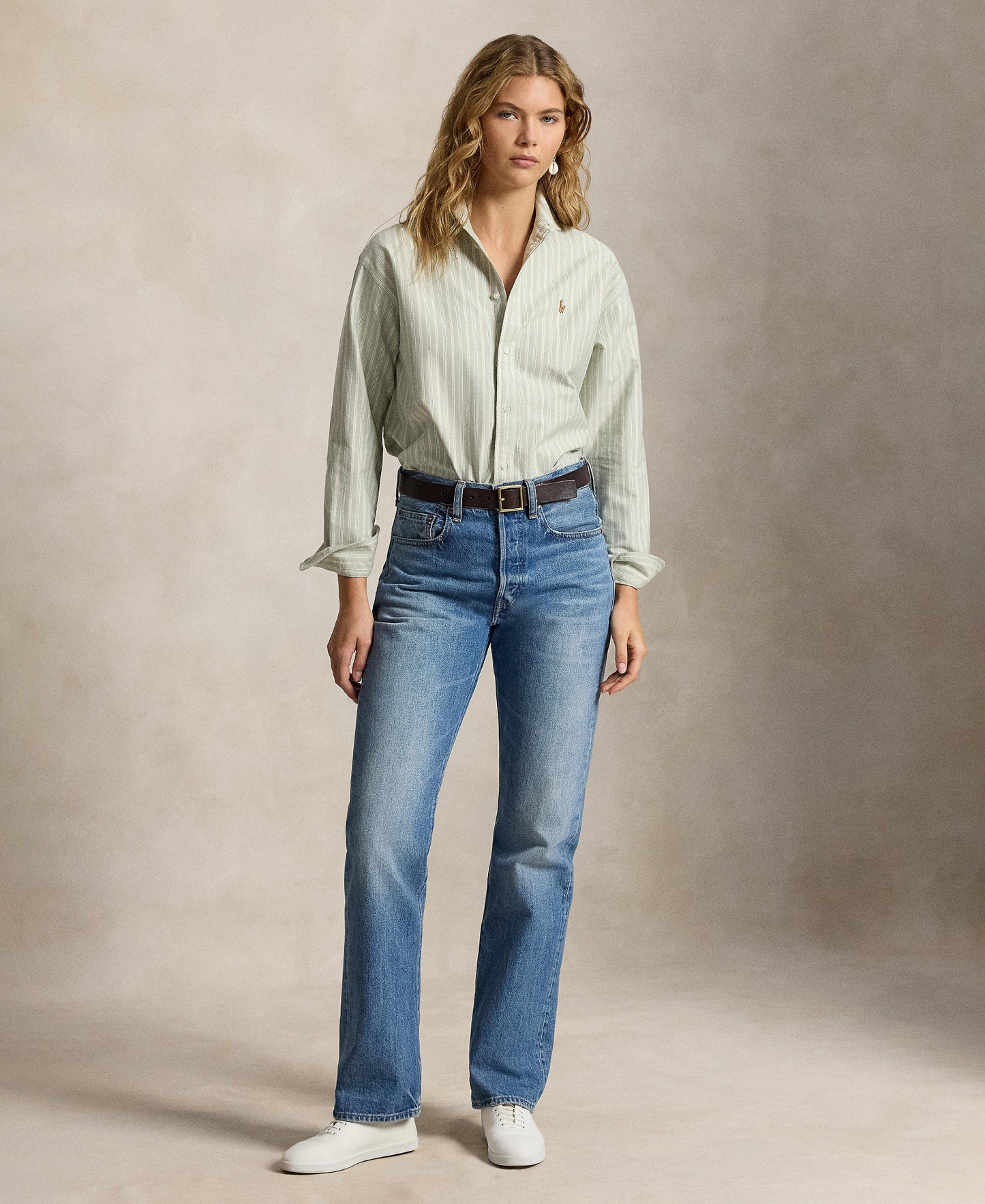 Polo Ralph Lauren Women's Point Collared Relaxed-Fit Shirt - Green Pink