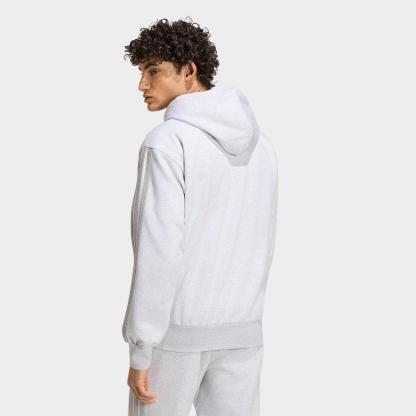 Men's adidas Essentials 3-Stripes Fleece Pullover Hoodie - Light Grey Heather/Medium Grey Heather - view 3