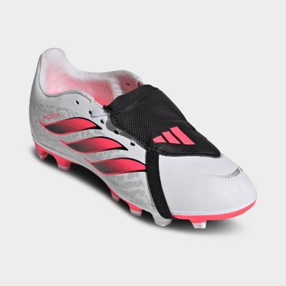 Big Kids' adidas Predator Club Fold Over Tongue Firm Ground and Multi Ground Soccer Cleats - White/Solar Turbo/Black (KJ6728-100) - Both shoes facing left