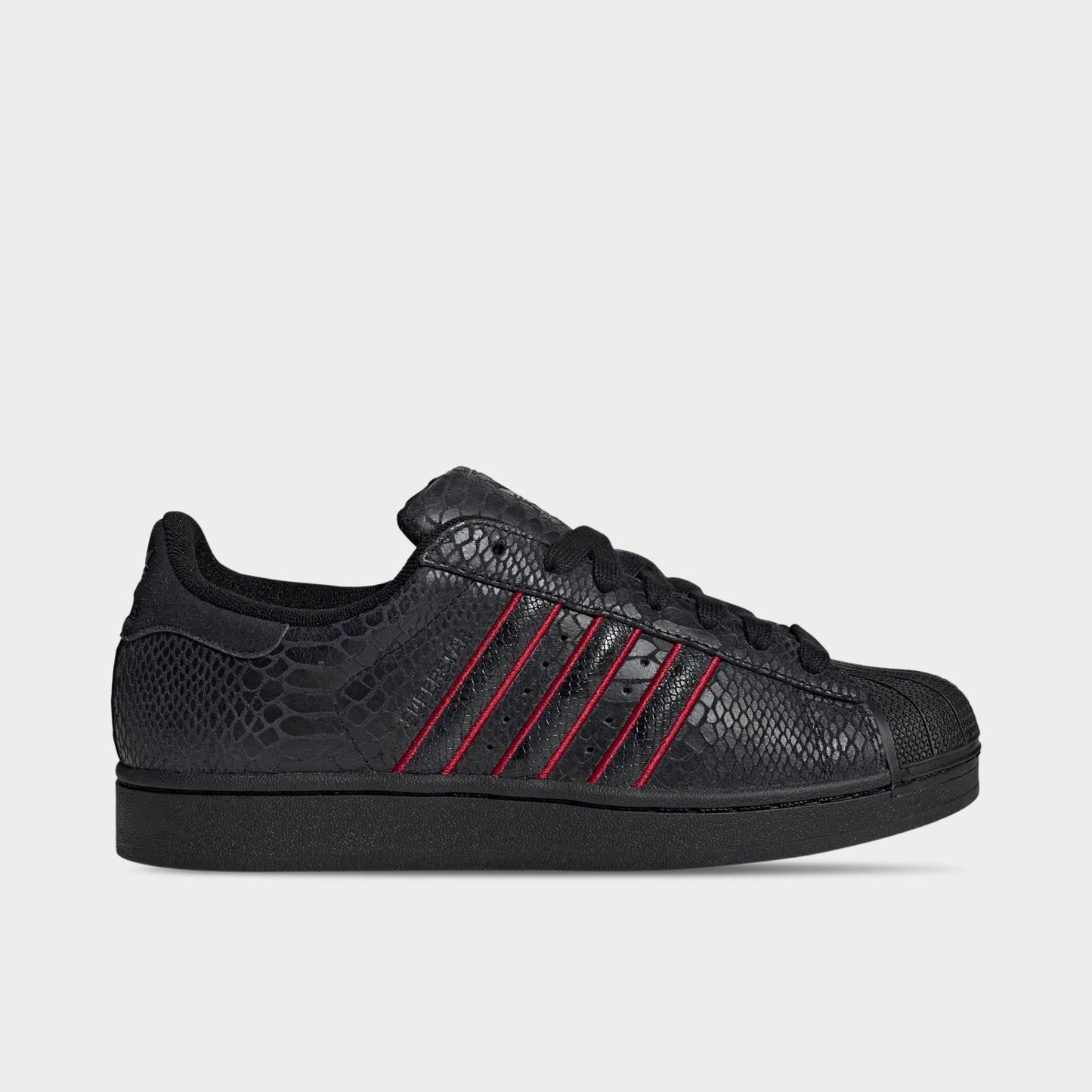 Men's adidas Originals Superstar II Casual Shoes - Part 1 - Core Black/Team Victory Red/Utility Black - Left shoe facing left. Outside of the shoe.