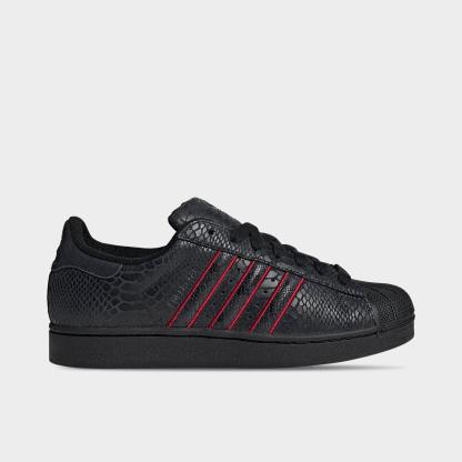 Men's adidas Originals Superstar II Casual Shoes - Part 1 - Core Black/Team Victory Red/Utility Black - Left shoe facing left. Outside of the shoe.