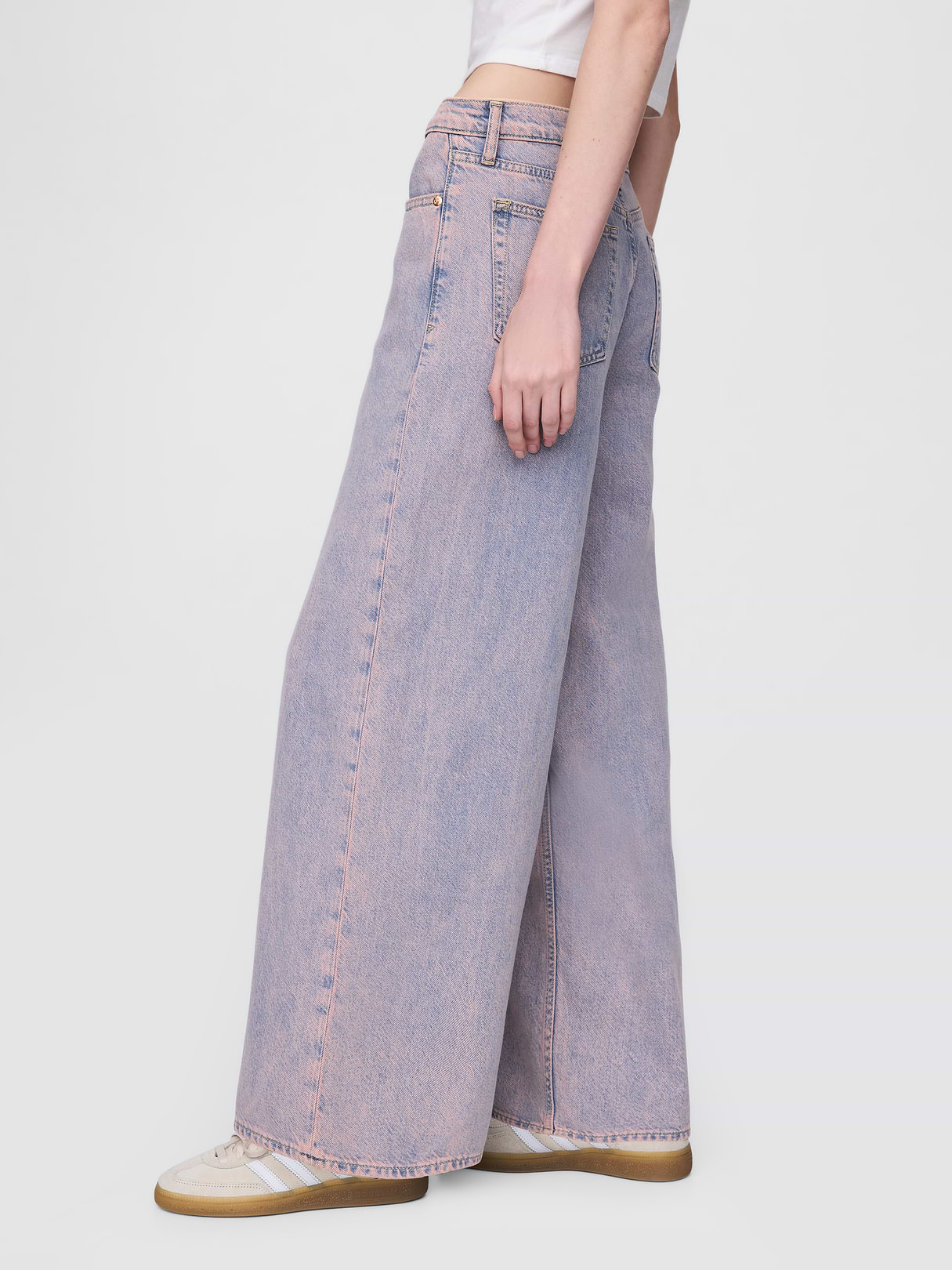 Mid Rise Denim Stripe Baggy Jeans - Rose mist pink