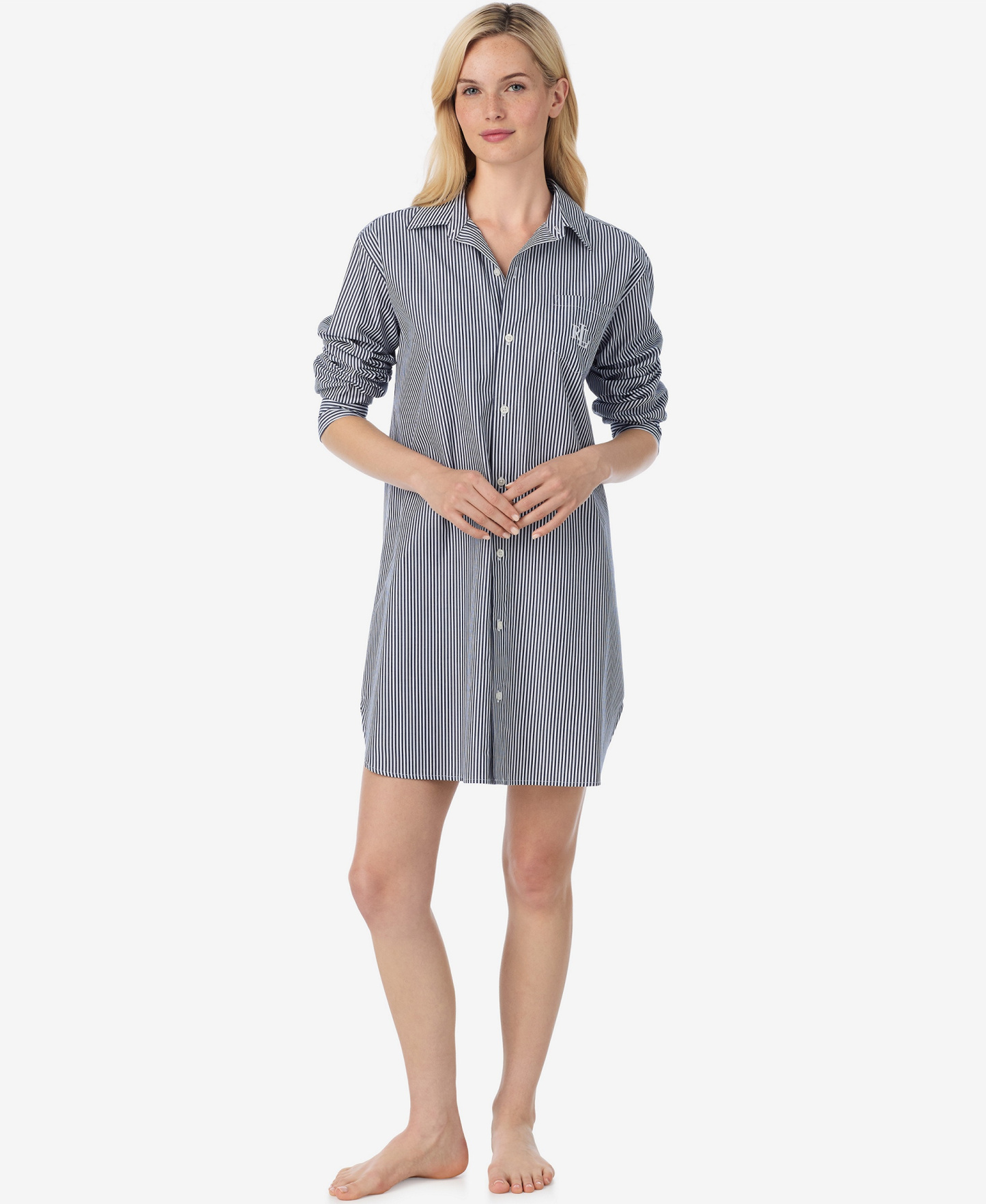Lauren Ralph Lauren Women's Long-Sleeve Roll-Tab His Shirt Sleepshirt - Navy