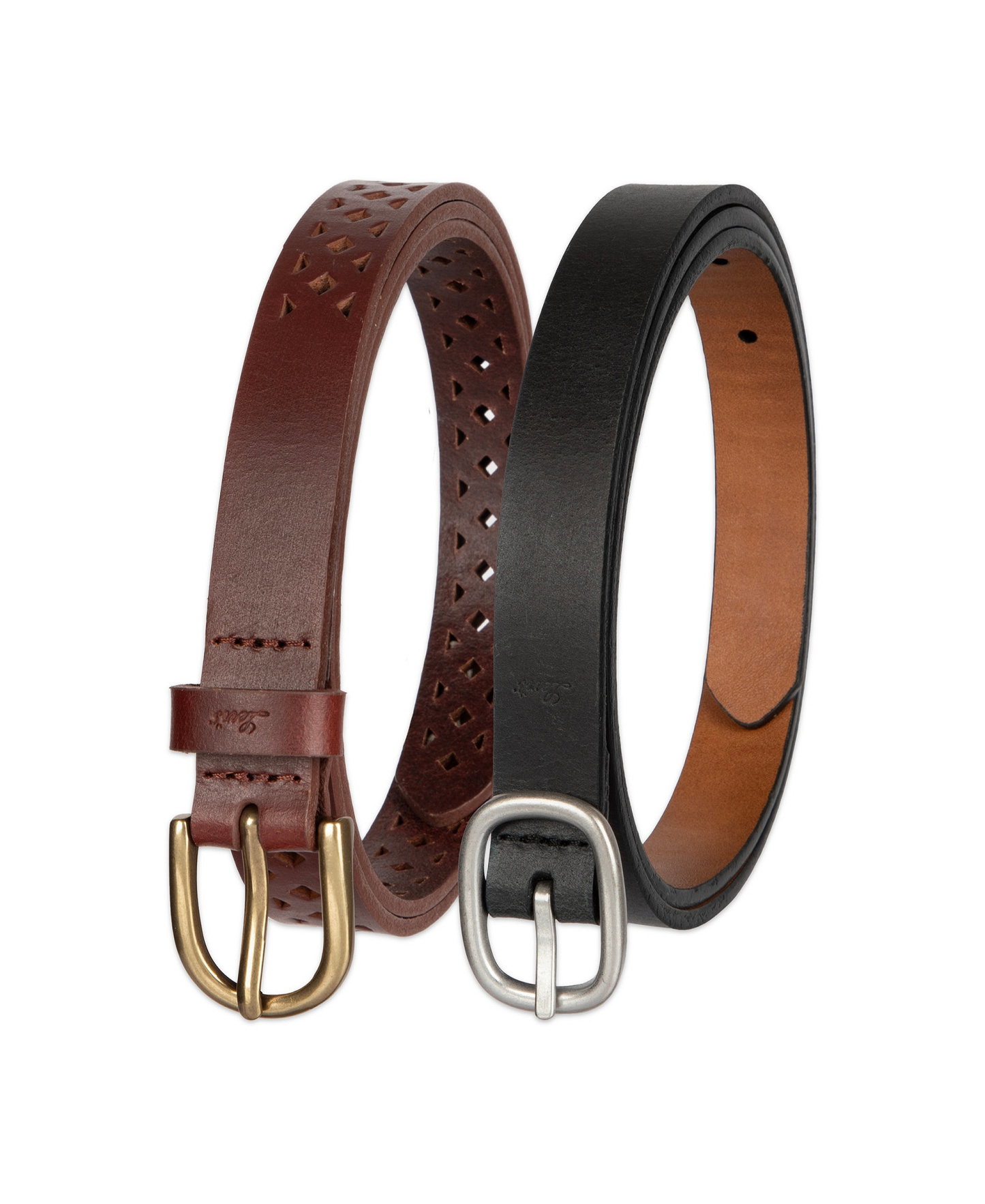 Levi's Women's 2-Pack Perforated and Reversible Skinny Casual Belt Set - Black/Tan Brown