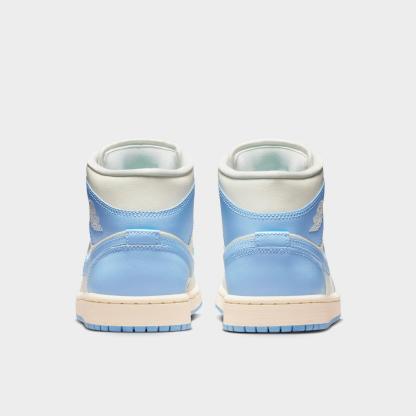 Women's Air Jordan Retro 1 Mid Casual Shoes - Psychic Blue/Sail/Coconut Milk/Neutral Grey - Left shoe facing left. Outside of the shoe. - view 4