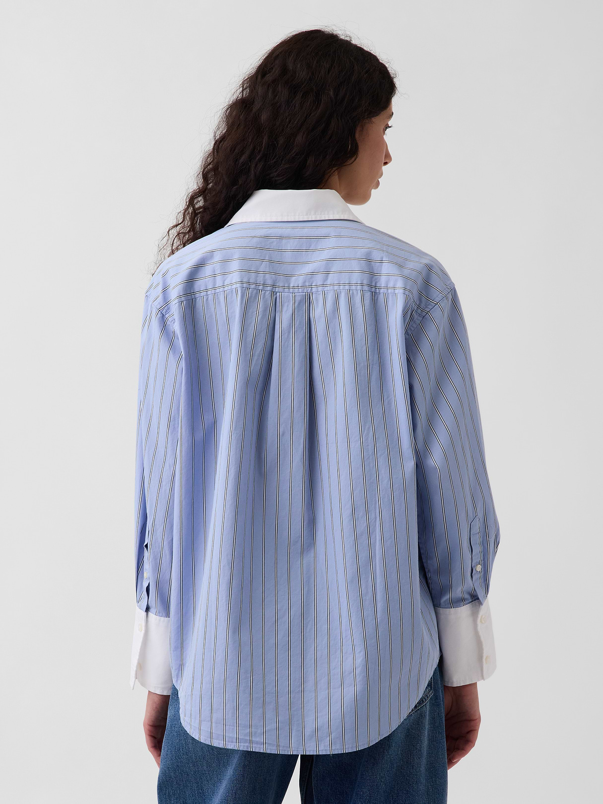 Organic Cotton Poplin Stripe Big Shirt - Light blue stripe