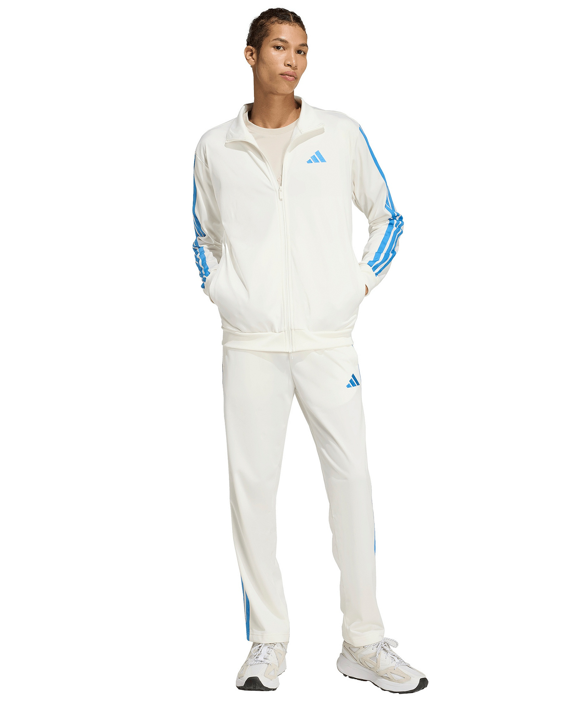 adidas Men's 3-Stripes Tricot Track Jacket - Off White/Ray Blue