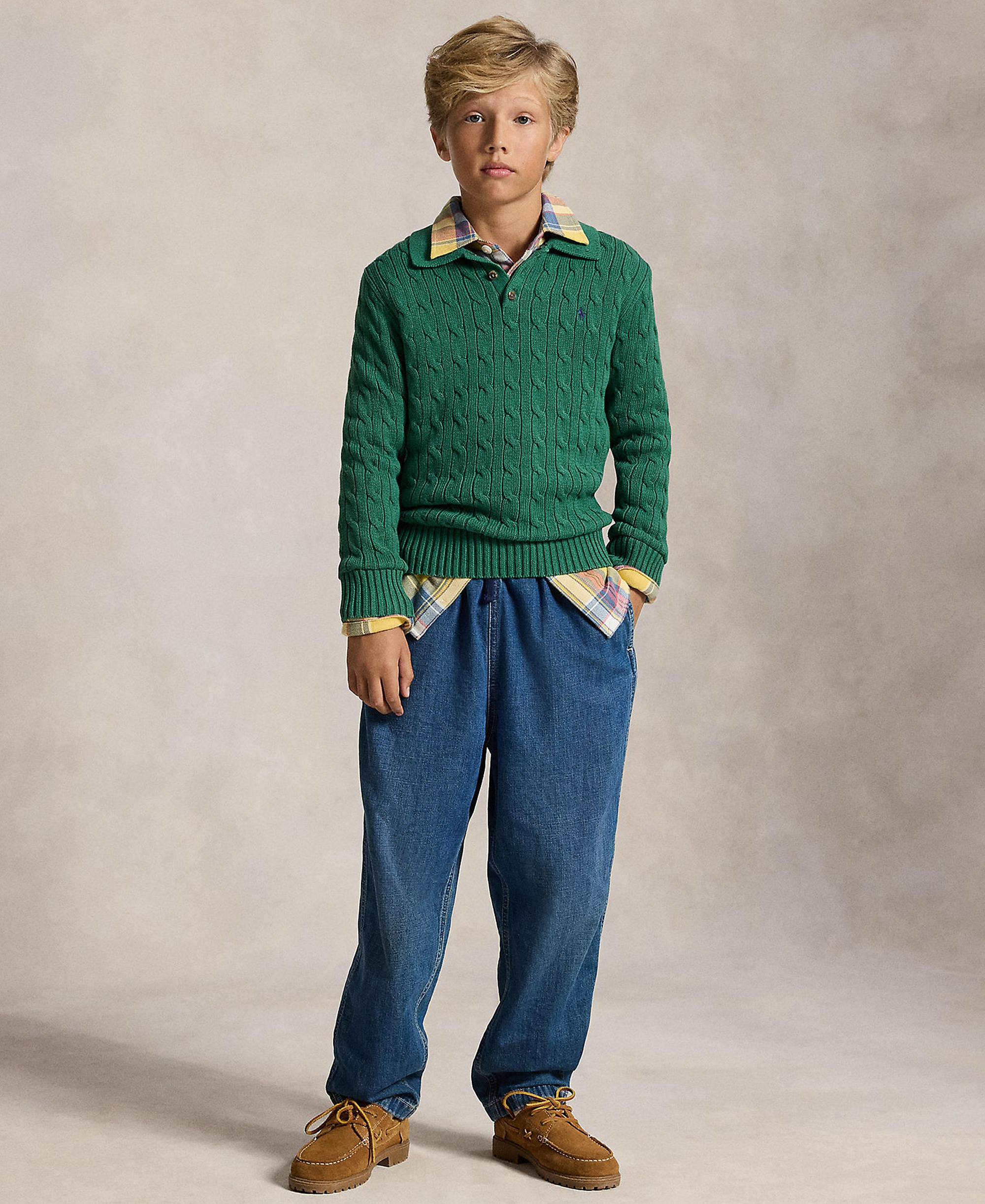 Polo Ralph Lauren Boys' 8-20 Cable-Knit Cotton Polo Sweater - Verano Green