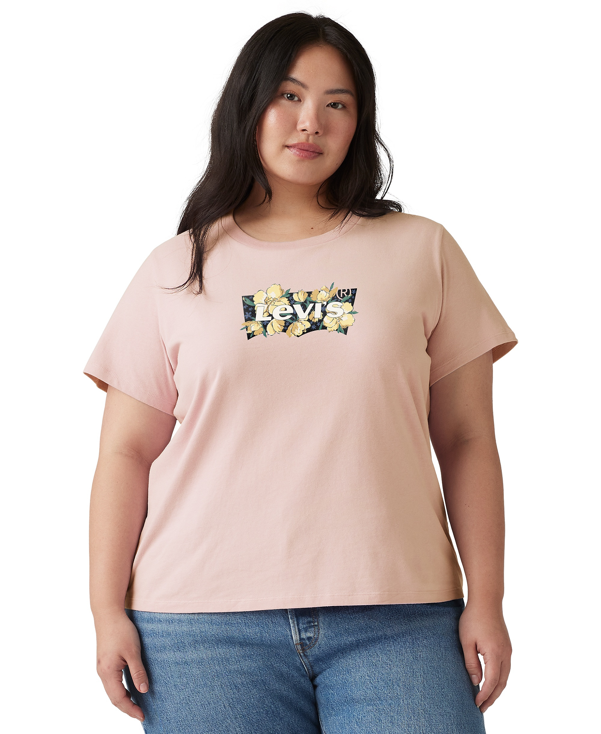 Levi's Trendy Plus Size Perfect Logo Cotton T-Shirt - Plus Blake Brushstroke Bw Fill Crystal Pink