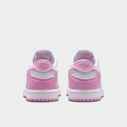 Little Kids' Nithtke Dunk Low Casual Shoes - Part 2 - White/White/White/Pink Rise - Back view