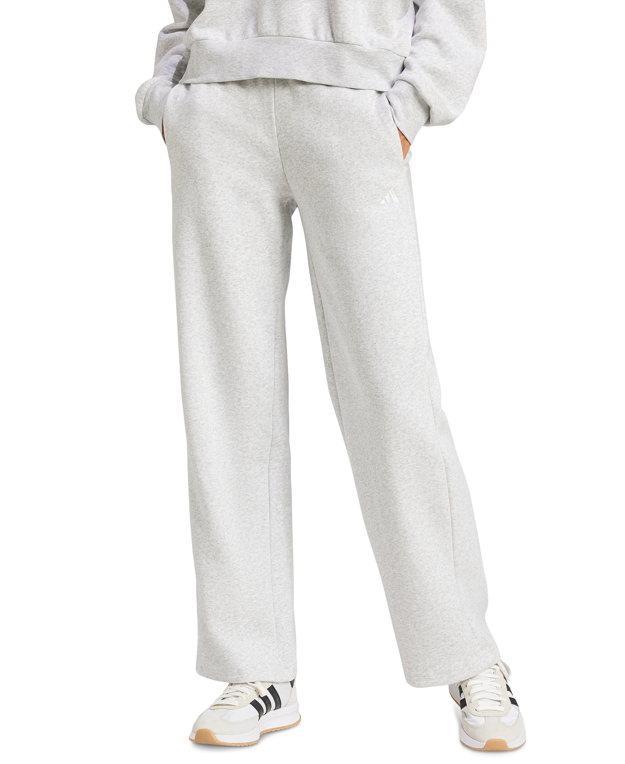 adidas Women's Essentials Small Logo Feel Cozy Open Hem Pants - Light Grey Heather/white