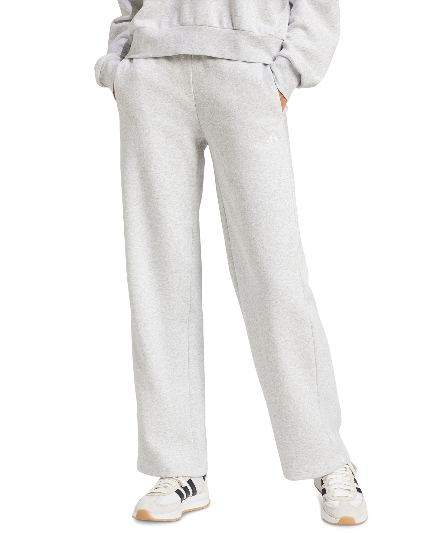 adidas Women's Essentials Small Logo Feel Cozy Open Hem Pants - Light Grey Heather/white