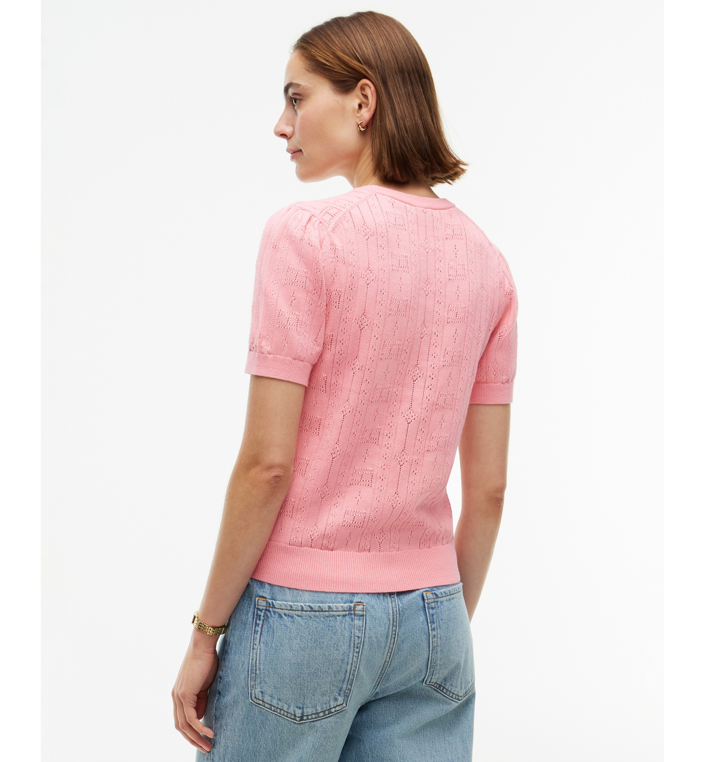 Tommy Hilfiger Women's Pointelle Puff-Sleeve Sweater - Carnation Pink