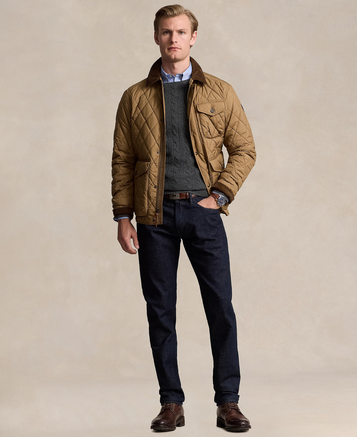 Polo Ralph Lauren Men's Beaton Quilted Water-Repellent Full-Zip Jacket - Honey Brown