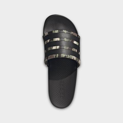 Women's adidas Adilette Comfort 2.0 Slide Sandals - Core Black/Core Black/Aurora Coffee - Top view
