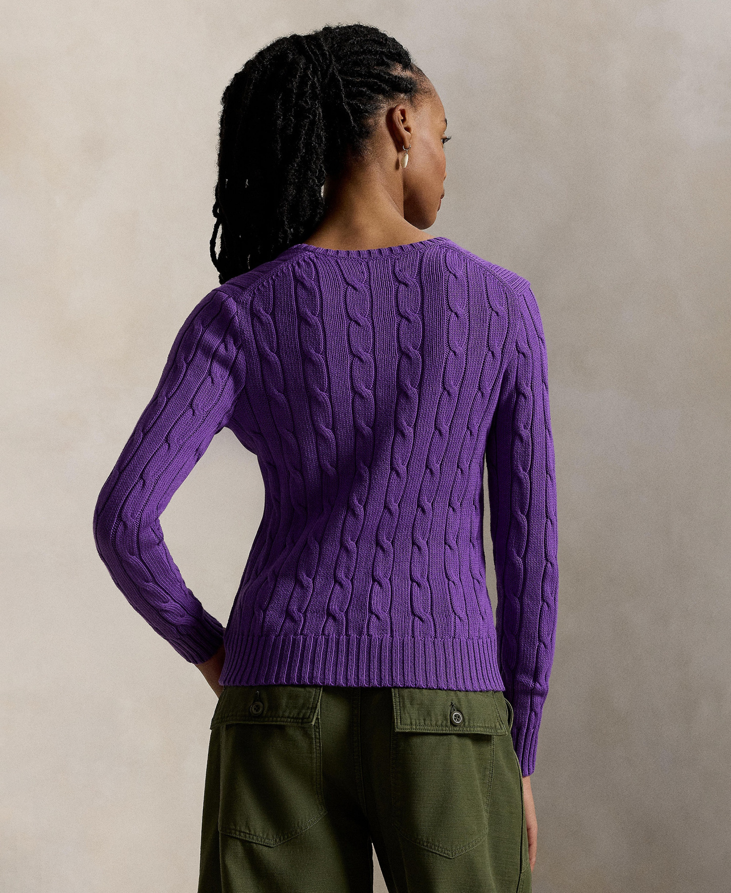 Polo Ralph Lauren Women's Cable-Knit Cotton V-Neck Sweater - Magenta