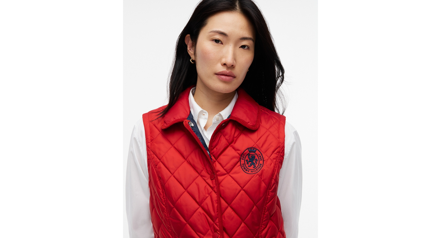 Tommy Hilfiger Women's Quilted Club Collar Vest - Dark Magma