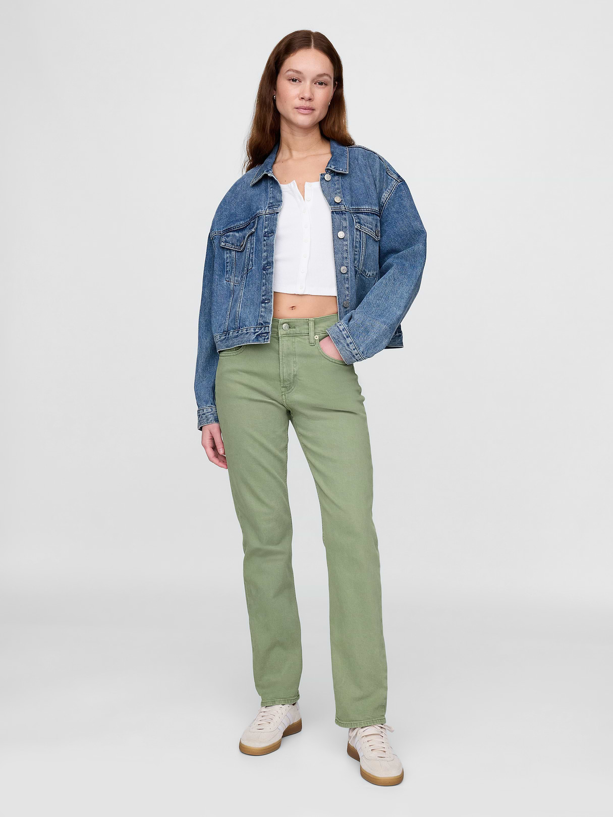 High Rise '90s Slim Straight Jeans - Twig green