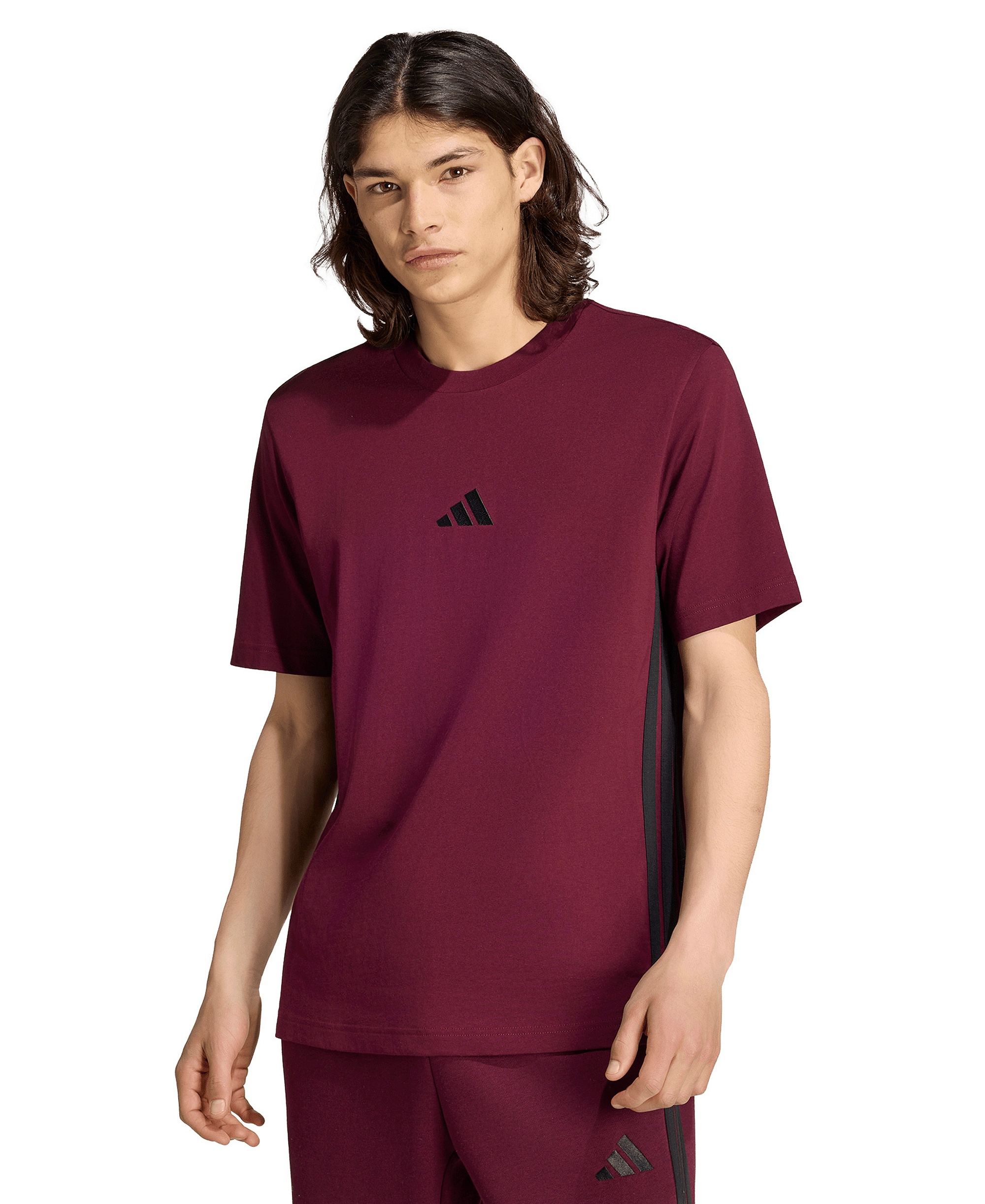 adidas Men's Essential 3-Stripes Single Jersey T-Shirt - Maroon